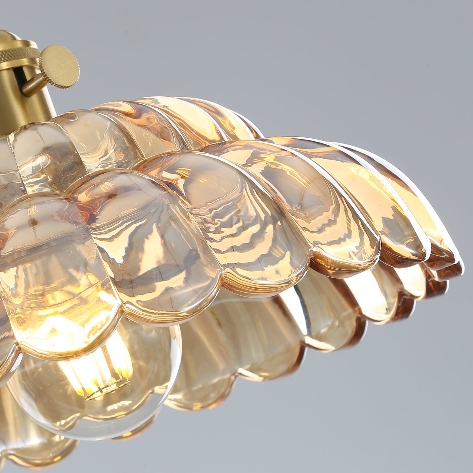 Petal Copper Pendant Light - Modern Glass Flower Lamp for Living Room