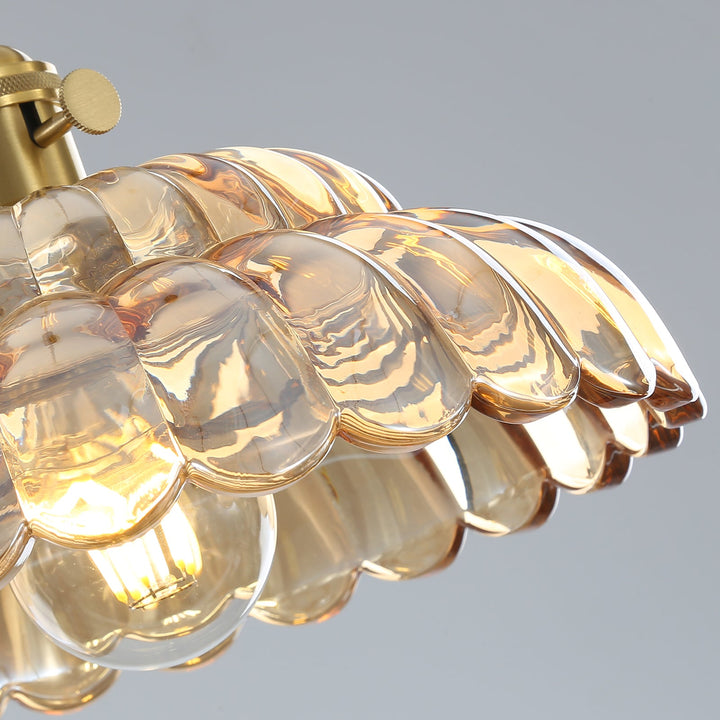 Petal Copper Pendant Light - Modern Glass Flower Lamp for Living Room