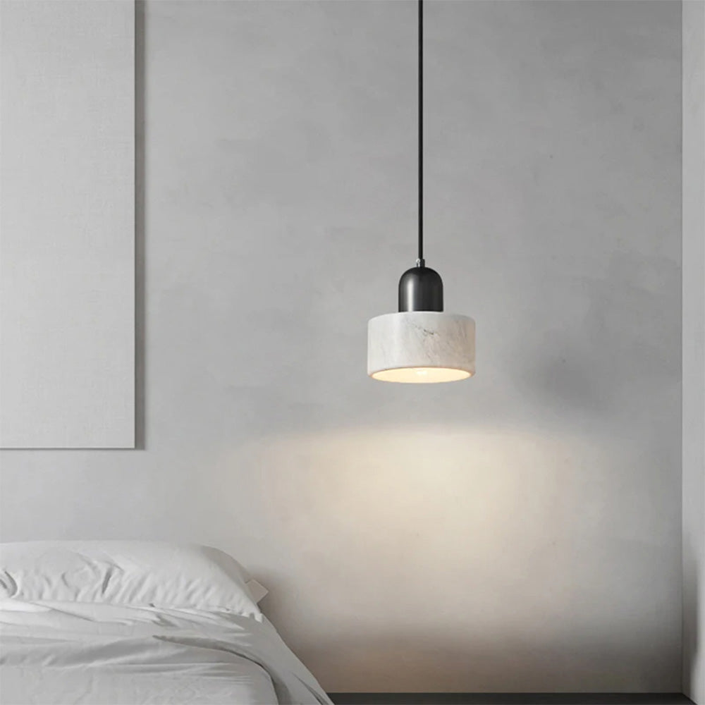 Modern Marble Pendant Lamp - Green Cylindrical Light for Dining Area