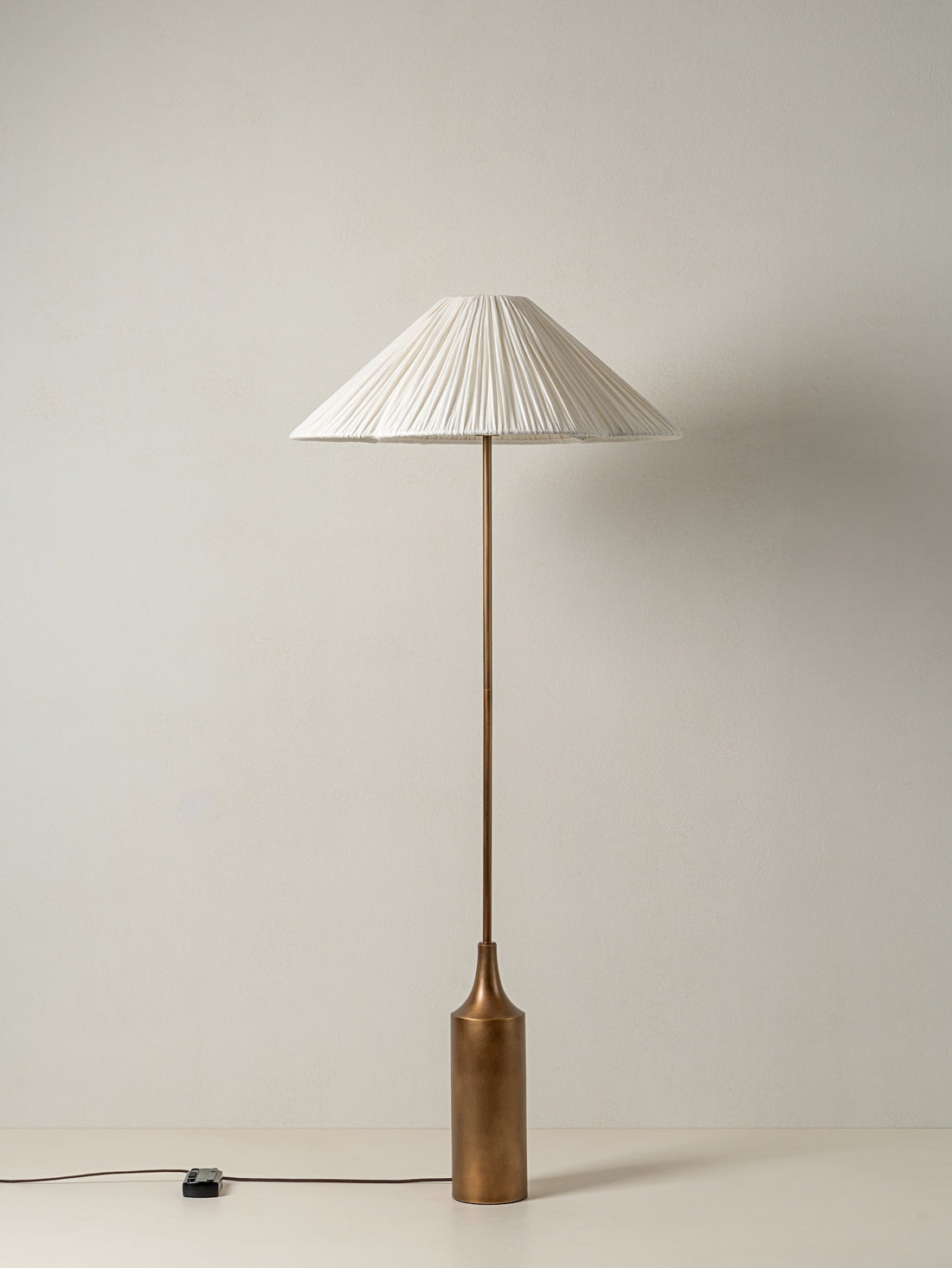 Lindi - aged brass and linen scalloped floor lamp