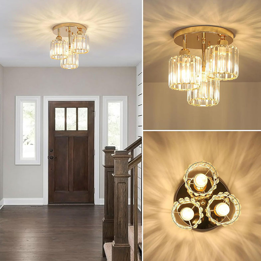Modern Crystal Ceiling Light - Multi-head Semi Flush Mount for Bedroom