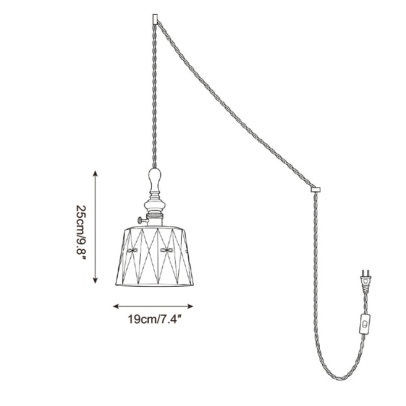 Keramik-Pendelleuchte mit Stecker und Zugkabel und Holzabschluss