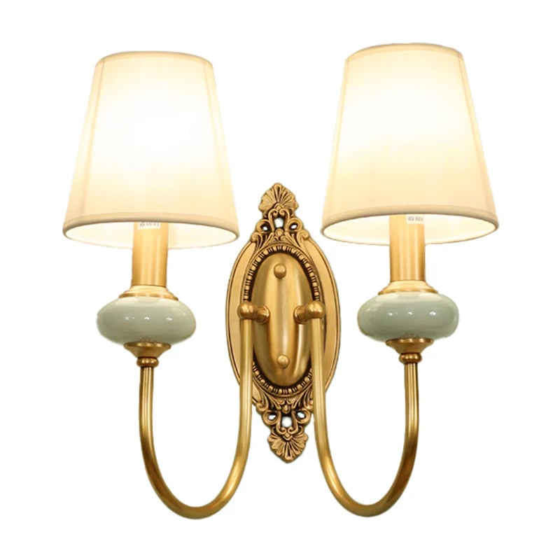 Classic Fabric Shade Sconce - Ceramic Wall Light for Hallway or Bedroom