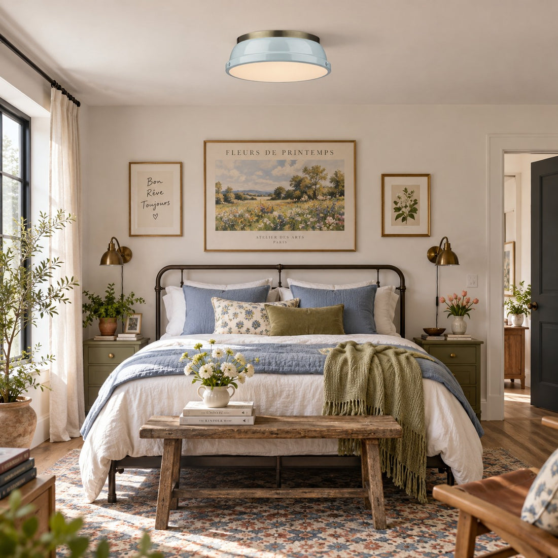 Metal Flush Mount Ceiling Fixture with Frosted Diffuser