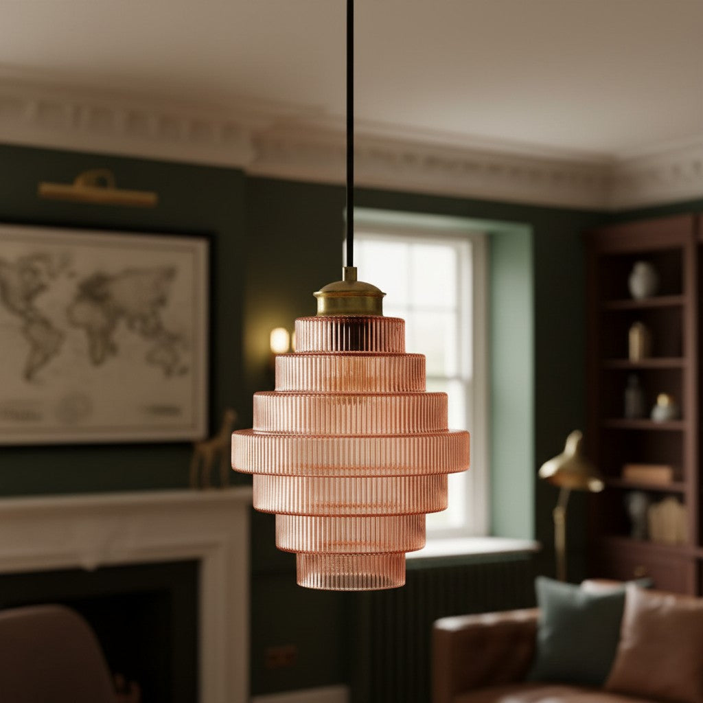 Bottis Vertical Stripe Bottle Pendant - Modern Vintage Glass Pendant Lamp for Lounge