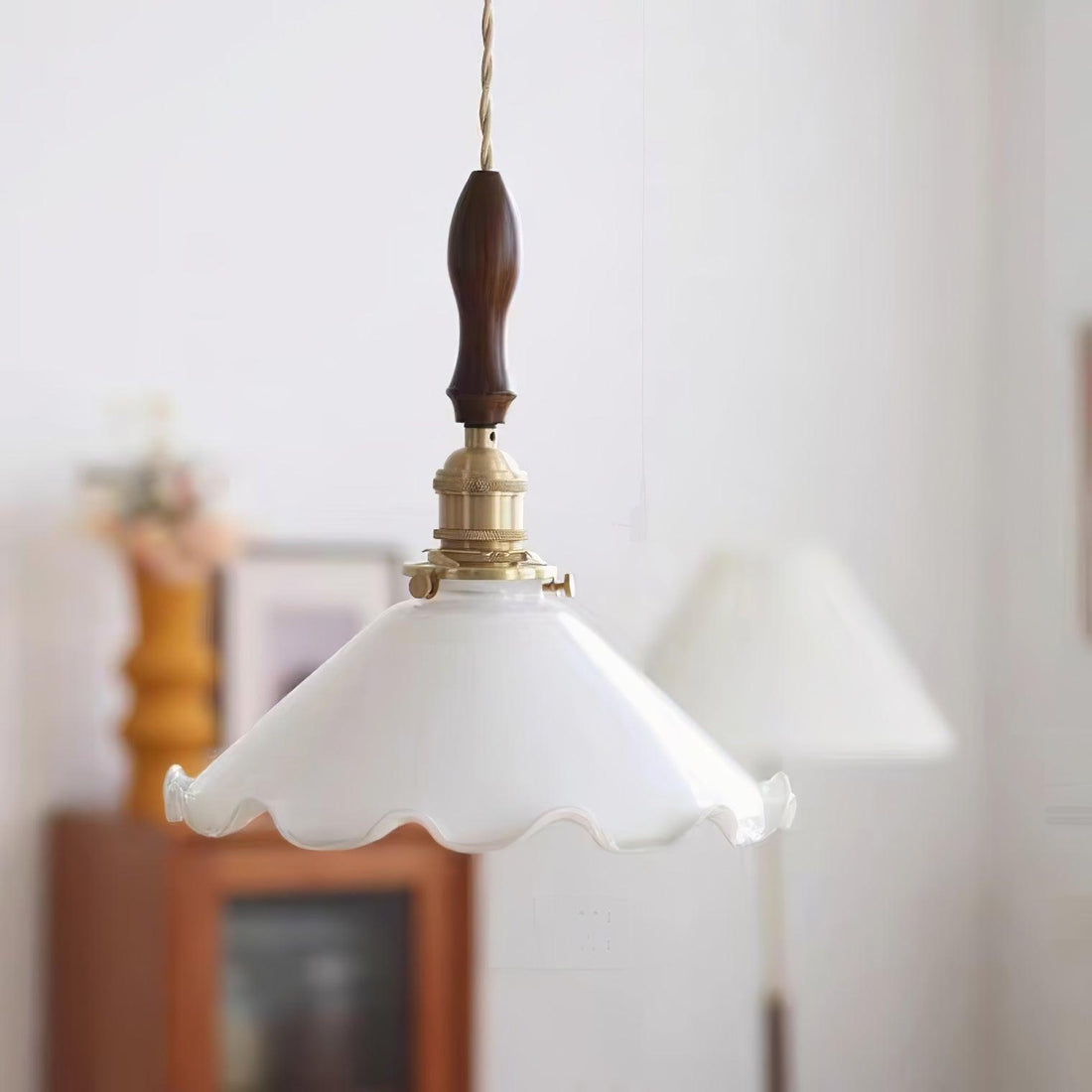 White Sculptural Glass Plug-In Pendant
