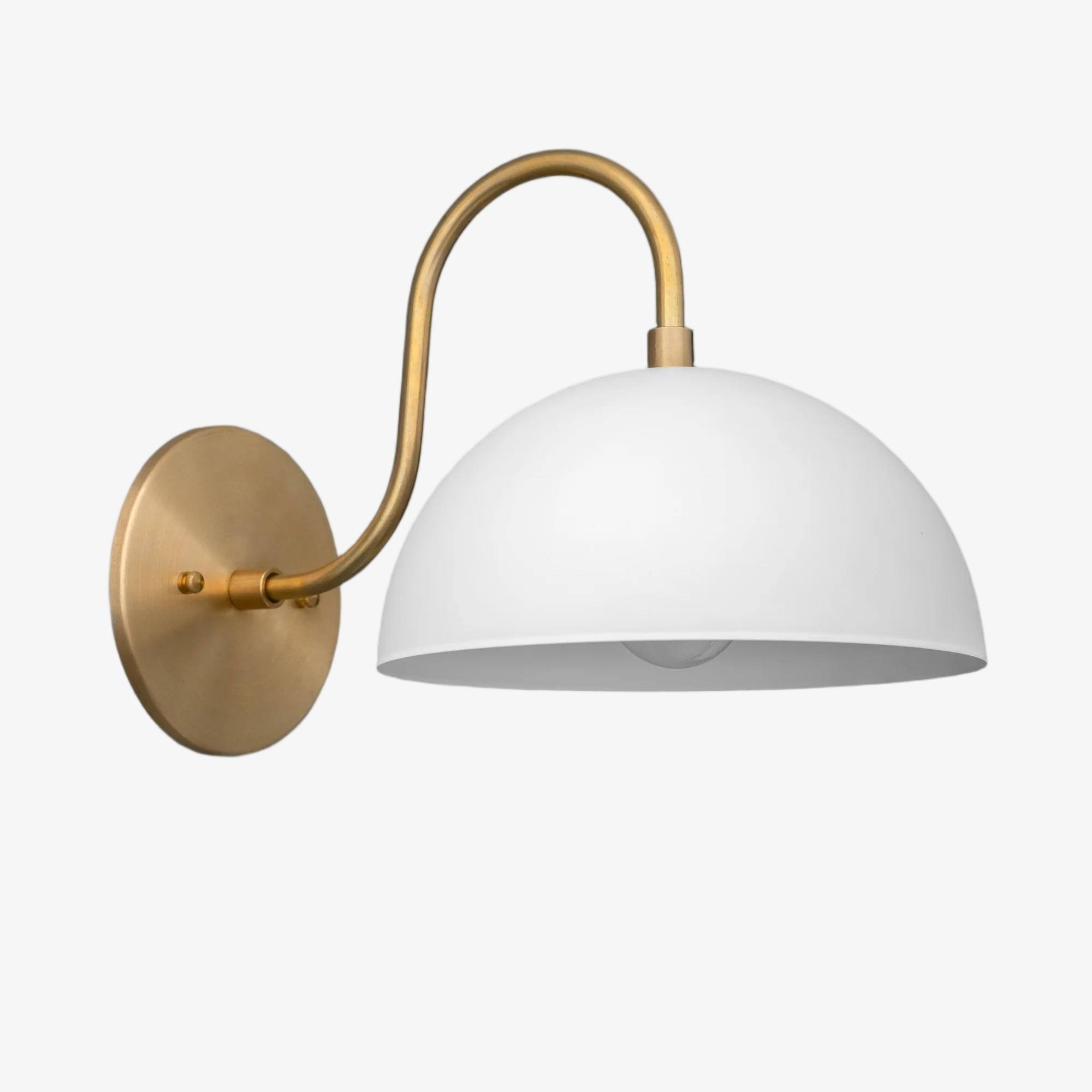 Curva Metal Industrial Wall Sconce - Curved Brass Arm - Hammered Dome Light Fixture
