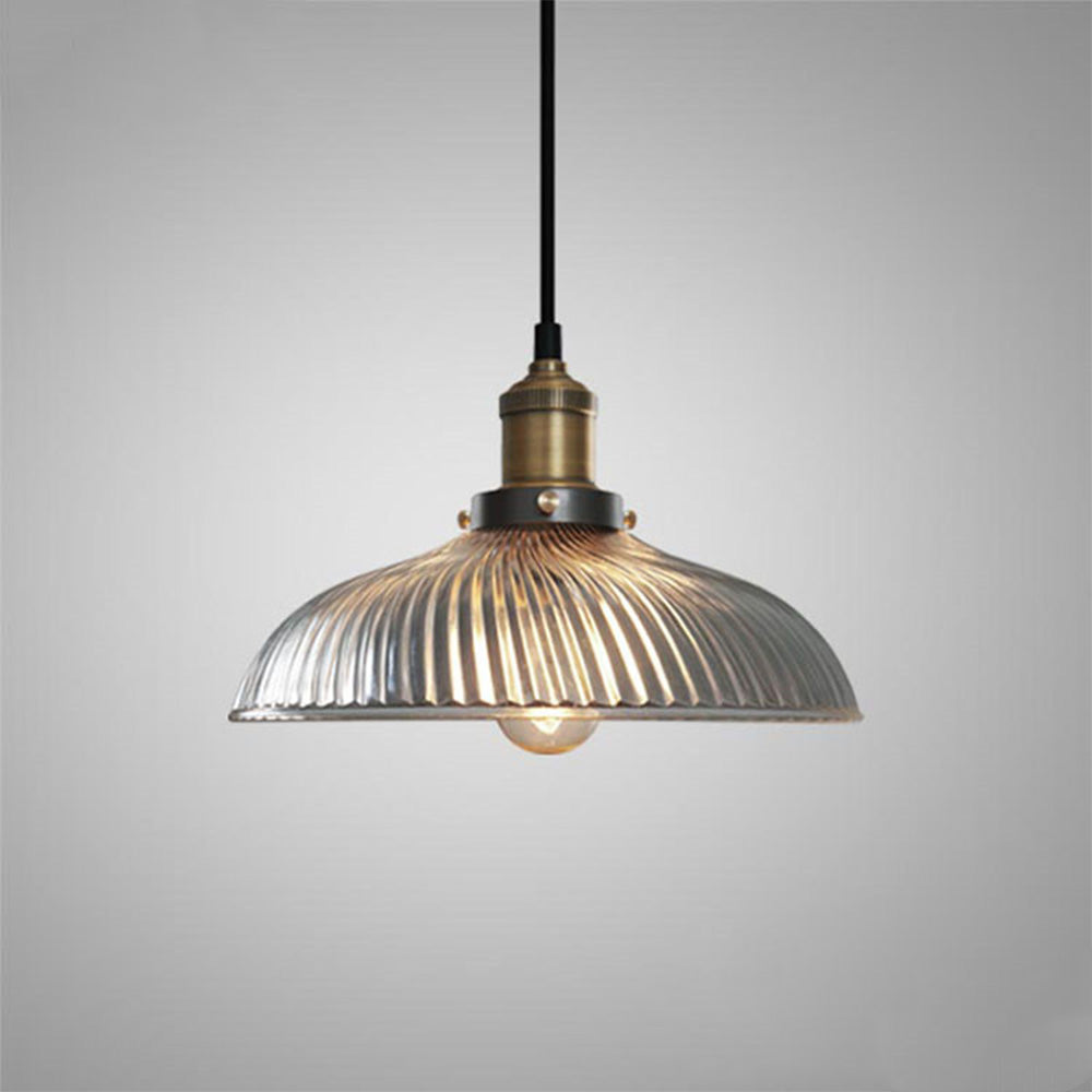 Retro Striped Glass Pendant Light - Creative Bowl Design for Bedroom