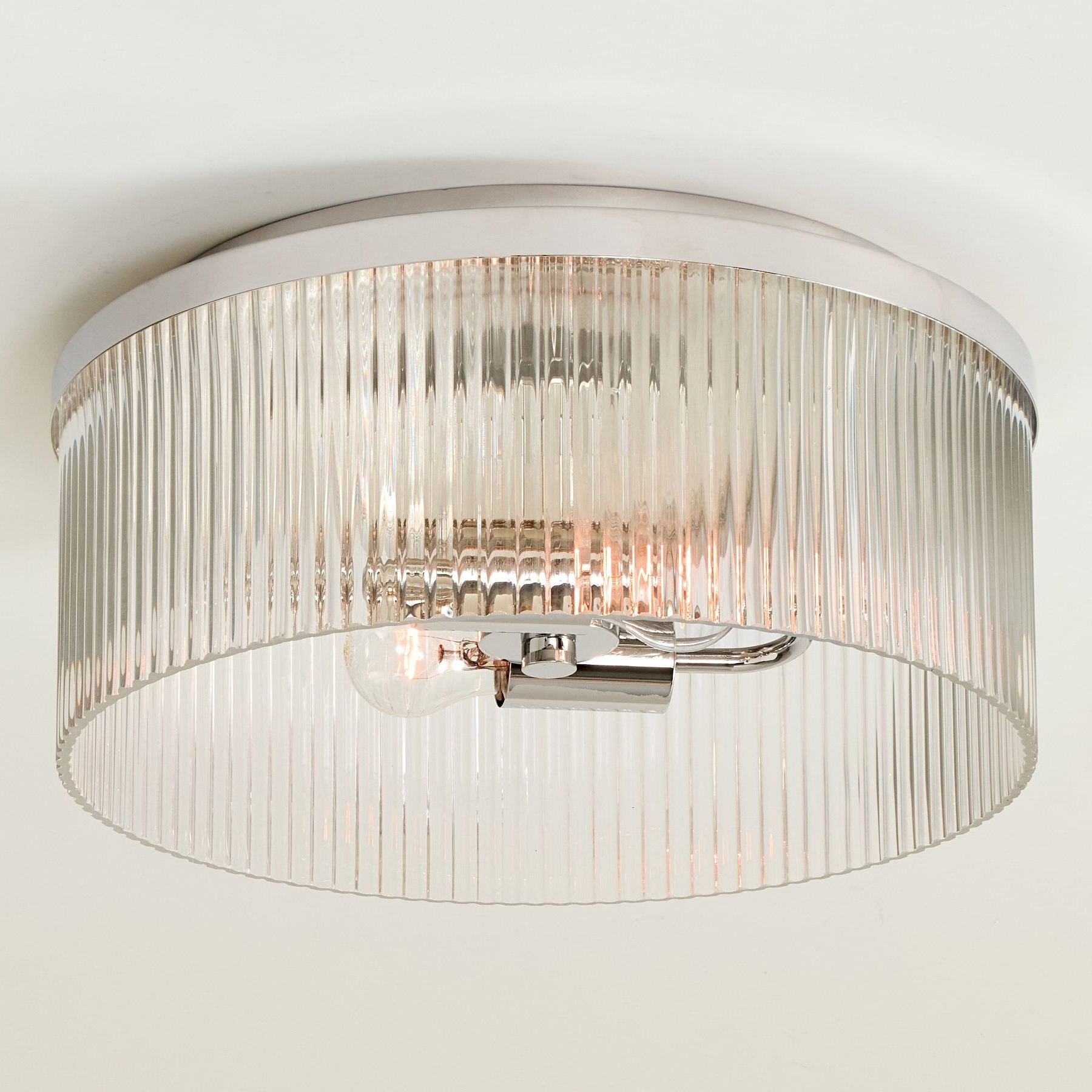 Bravira Flush Mount Ceiling Light - Ribbed & Bubbled Glass Metal Light