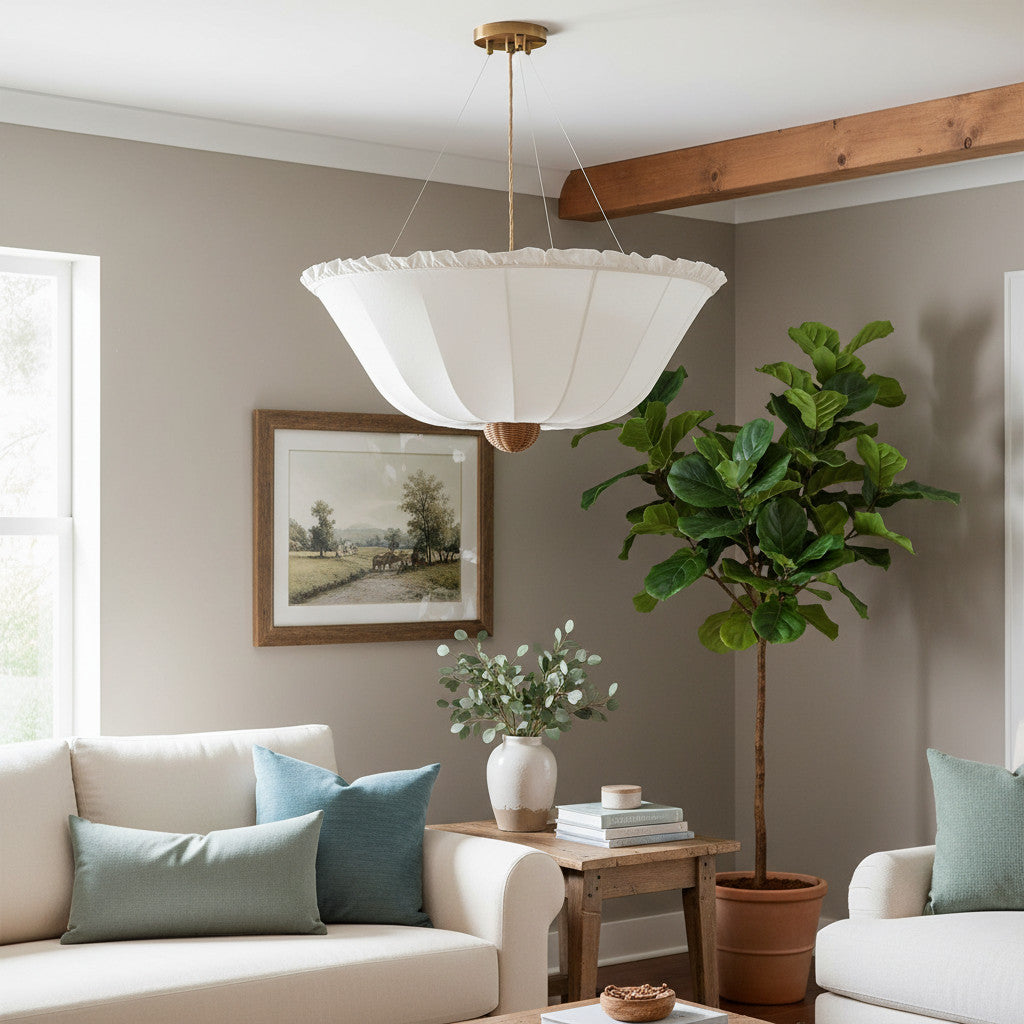 Wickara Ceiling Light Wicker Parasol Shade – Mixed-Material Ceiling Fixture for Living Room or Hallway
