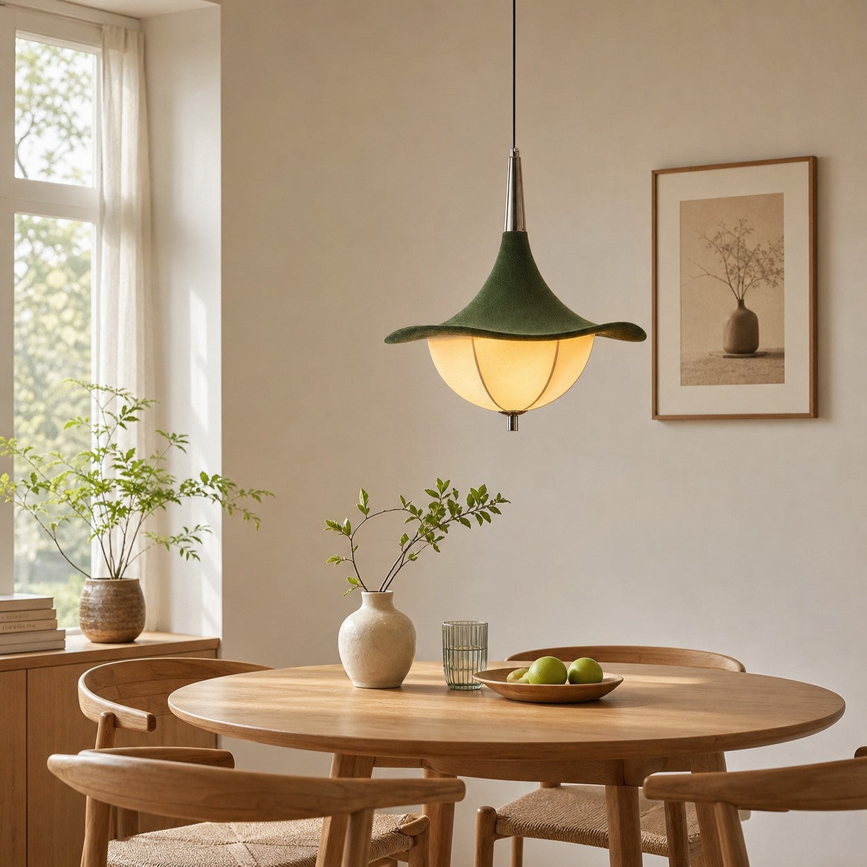 Green Fabric Pendant Lamp for Dining Room