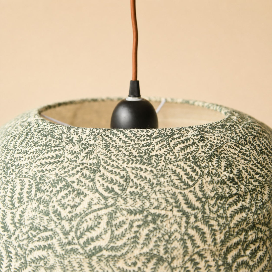 Gathered Fabric Pendant Lamp with Botanical Pattern Option
