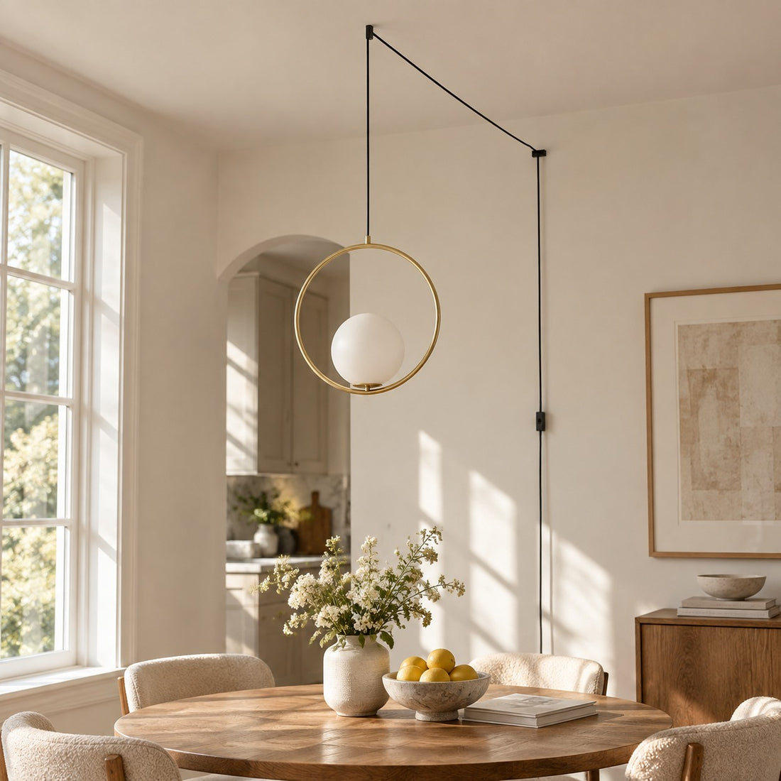 Pearl Glass Sphere Brass Plug-In Pendant