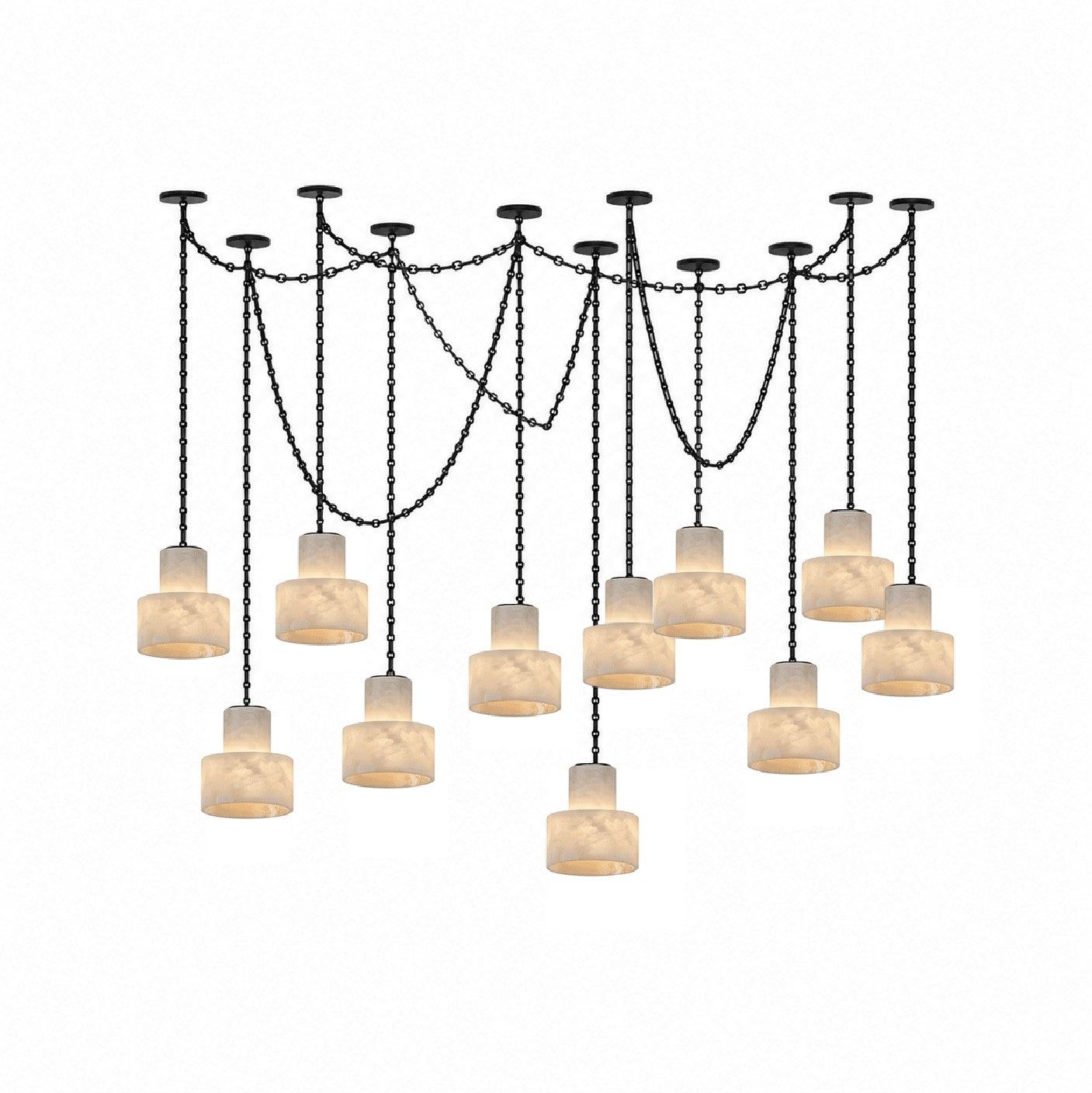 Black Metal Alabaster Frosted Shade Hardwired Chandelier