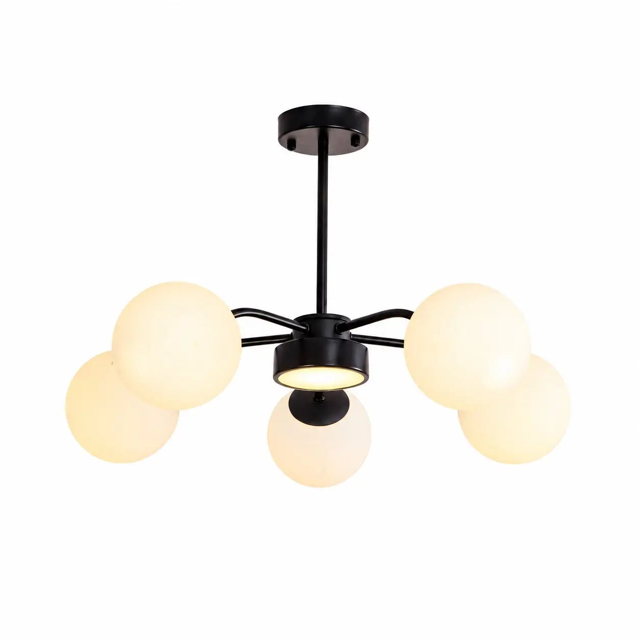 Standard black 5-light milk glass chandelier