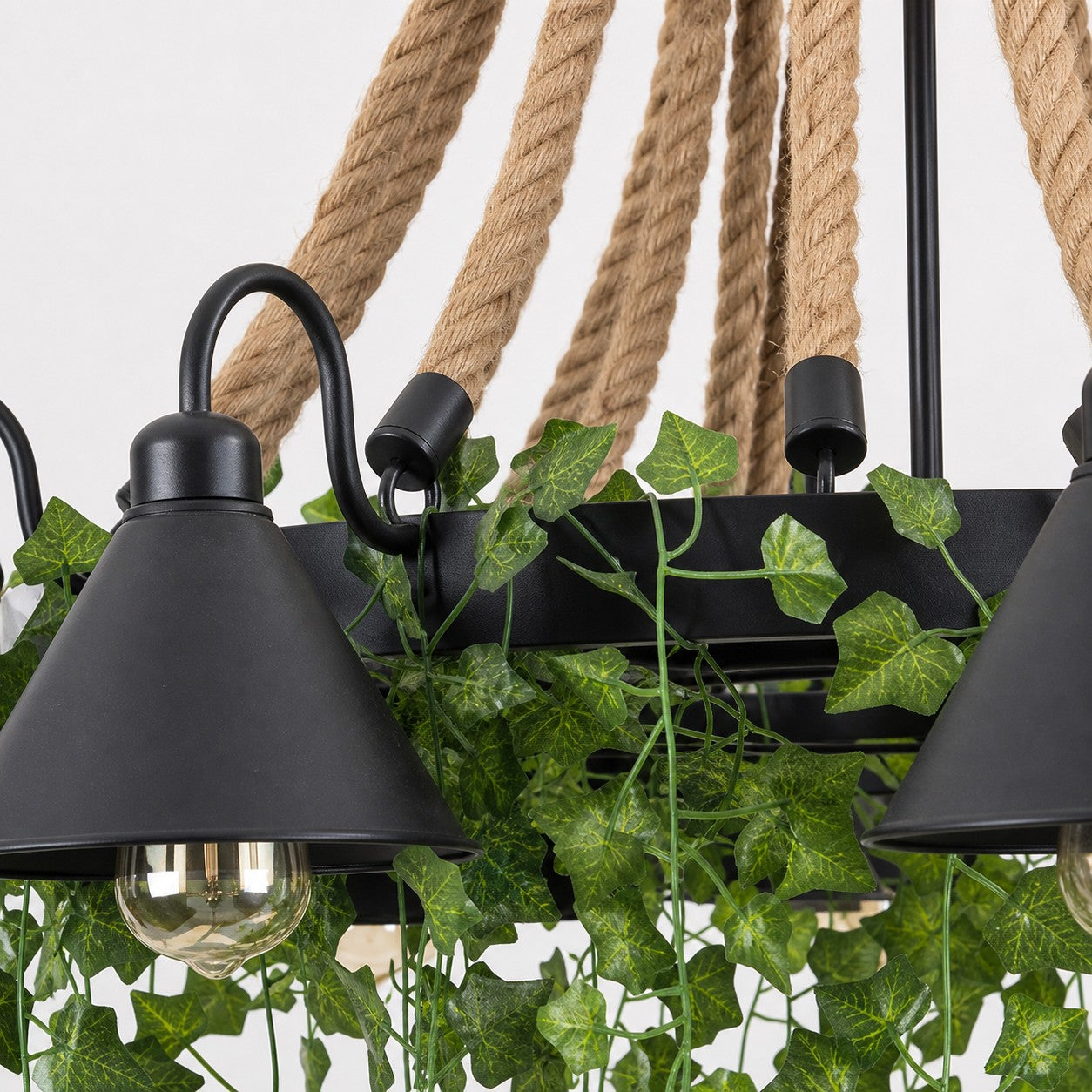 Rope and Greenery Wagon Wheel Chandelier
