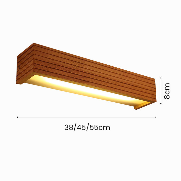 Natural Wood Frame Wall Light - Rustic LED Bathroom Mirror Sconce