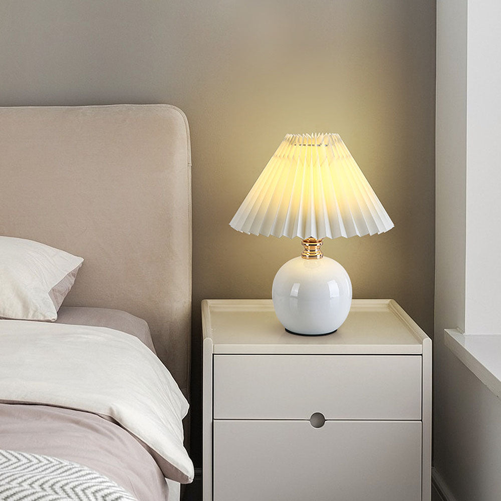 Modern Ceramic Table Light - Mini Fabric Pleated Lamp for Bedroom