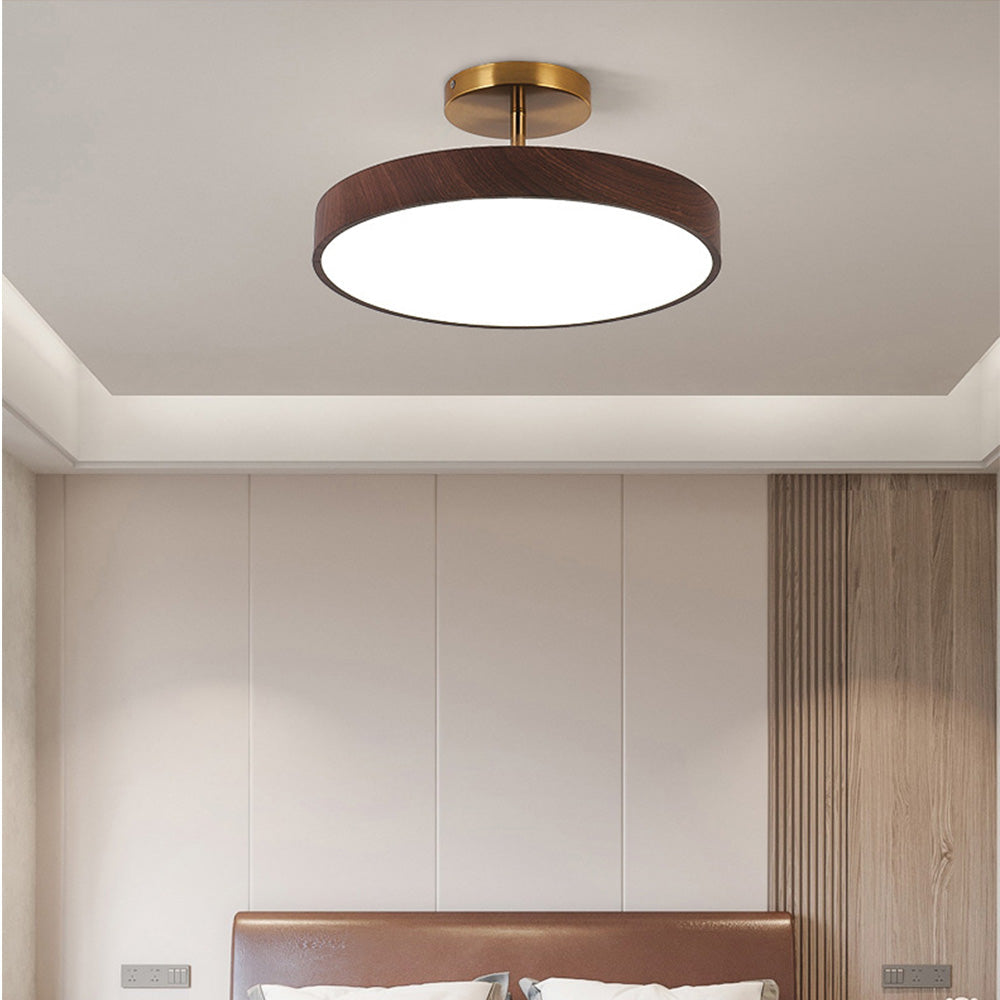 Modern Disc Semi-Flush Ceiling Lamp - LED Walnut Light for Bedroom