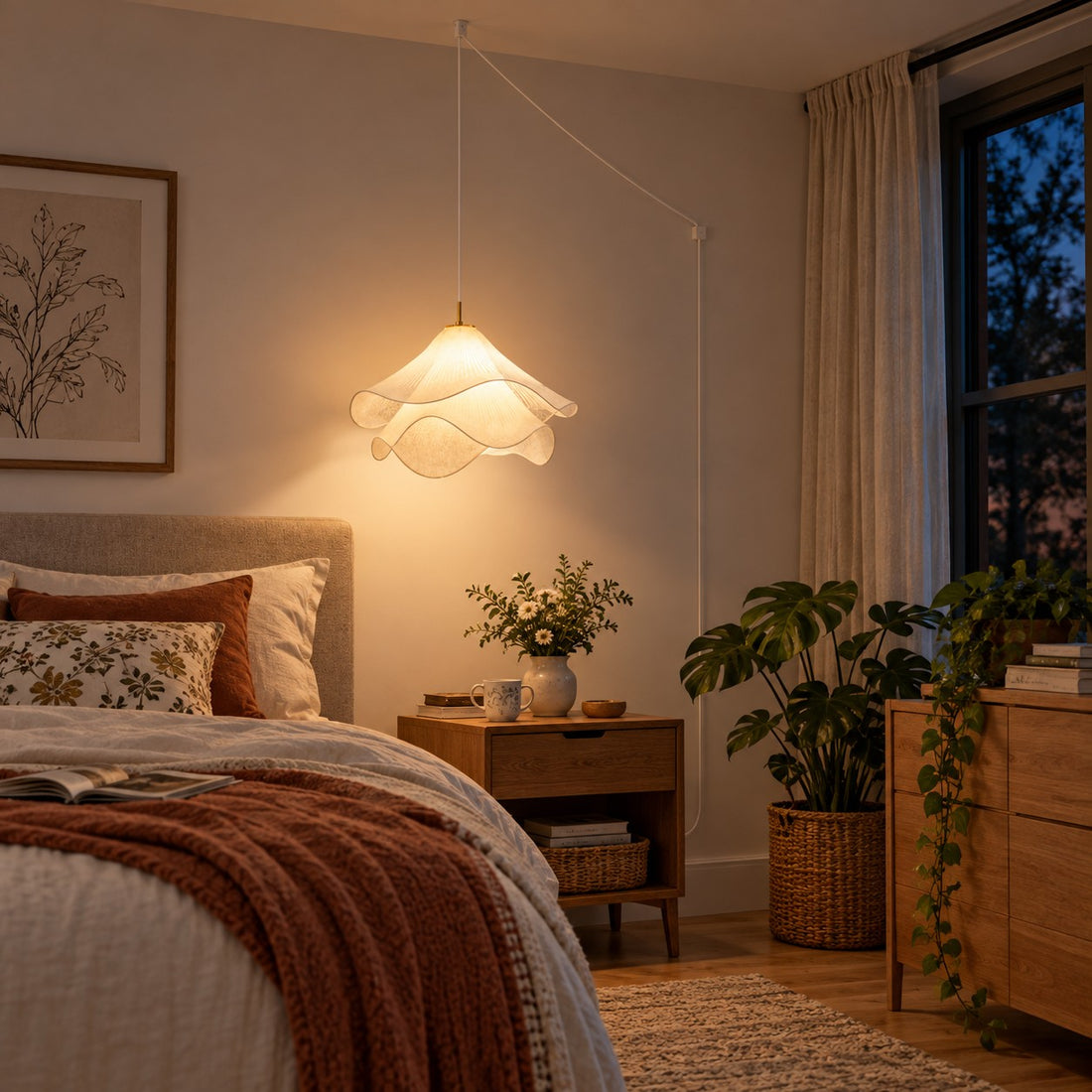 Plug-in-Pendelleuchte mit mehrlagigem plissiertem Stoff