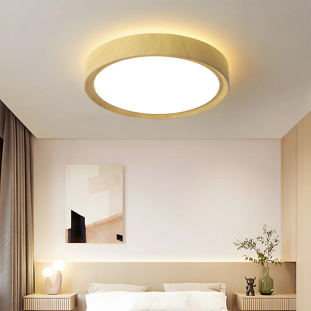 Runde LED-Deckenleuchte - Modernes holzfarbenes Eisendesign für den Flur