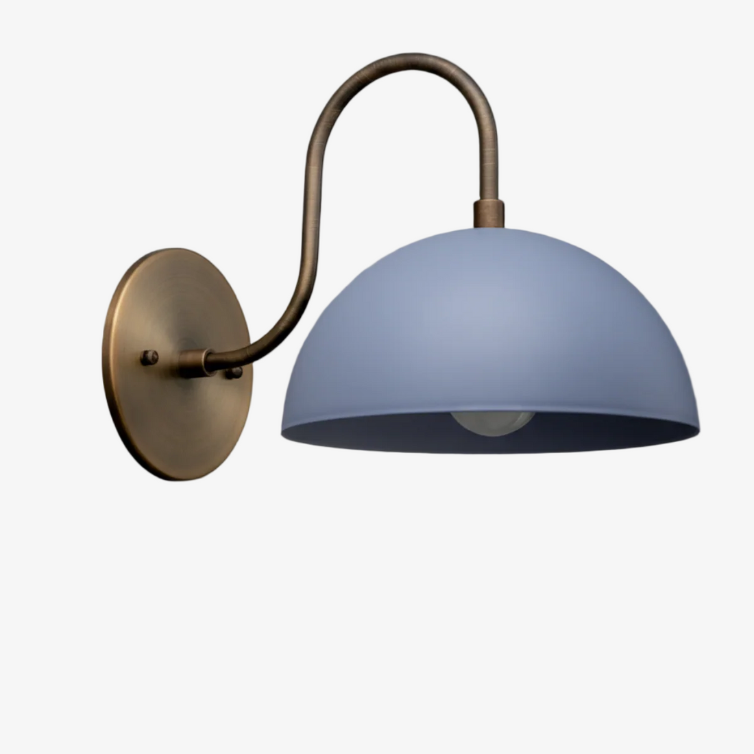 Curva Metal Industrial Wall Sconce - Curved Brass Arm - Hammered Dome Light Fixture