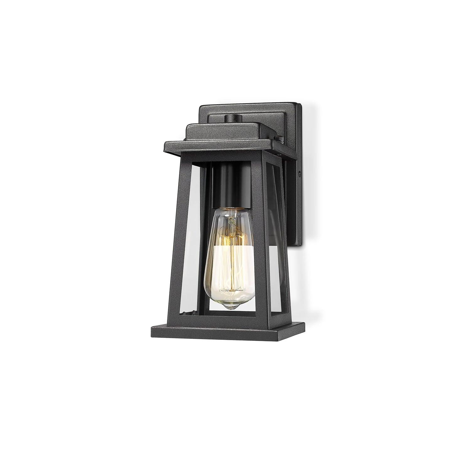 Classic Outdoor Wall Lamp - Black Metal Clear Glass Lantern Lighting