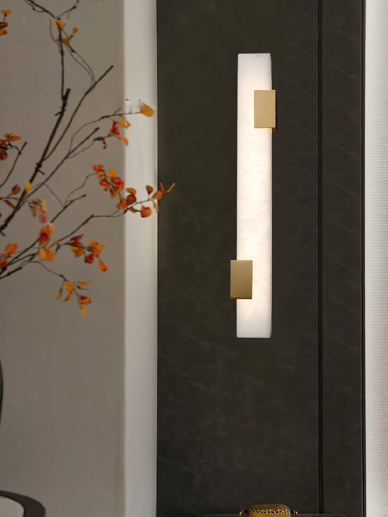 Alabaster Wall Sconce - Modern Brass Bar Light for Hallway or Bedroom