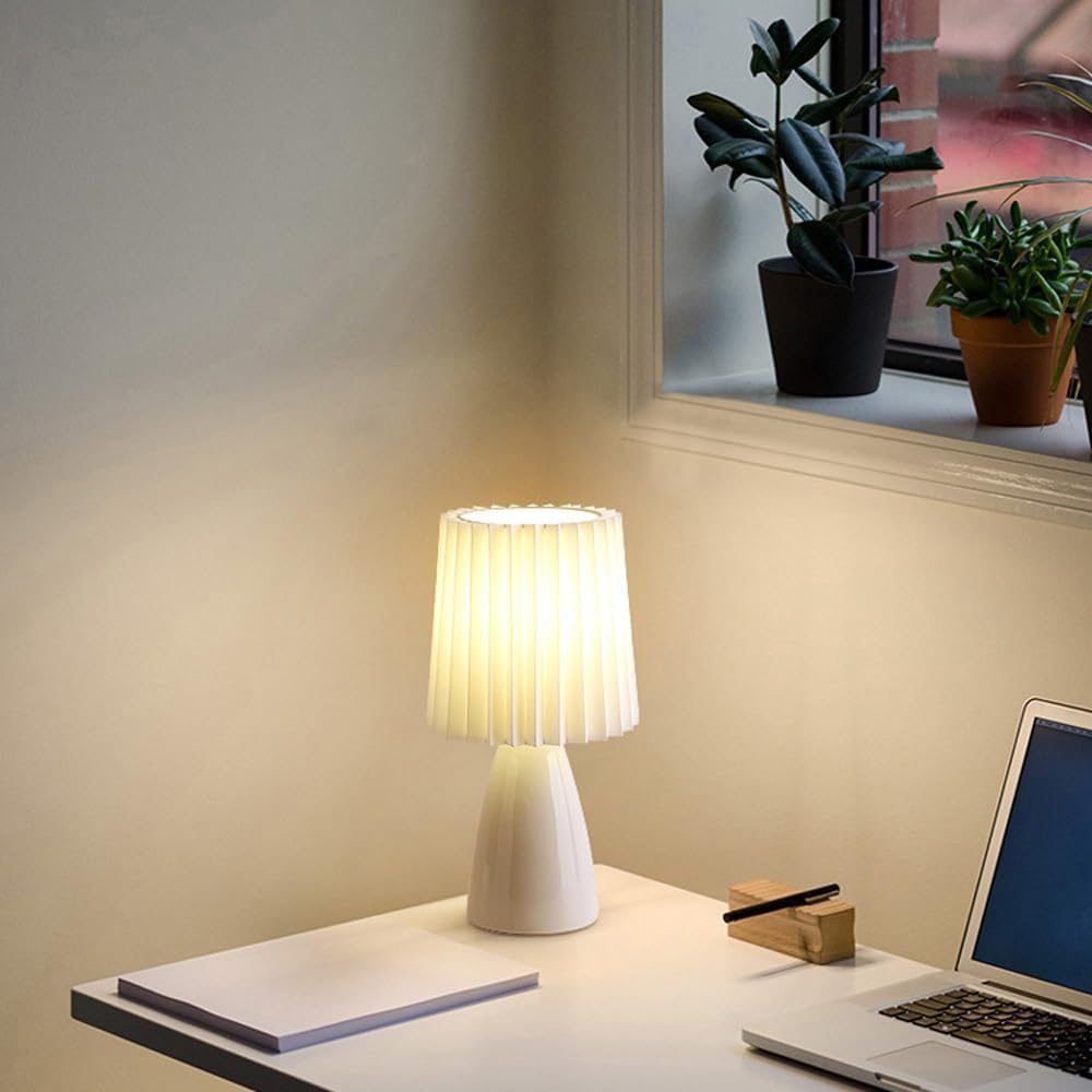 Modern Mini Table Lamp - Simple Fabric Shade with Metal Base