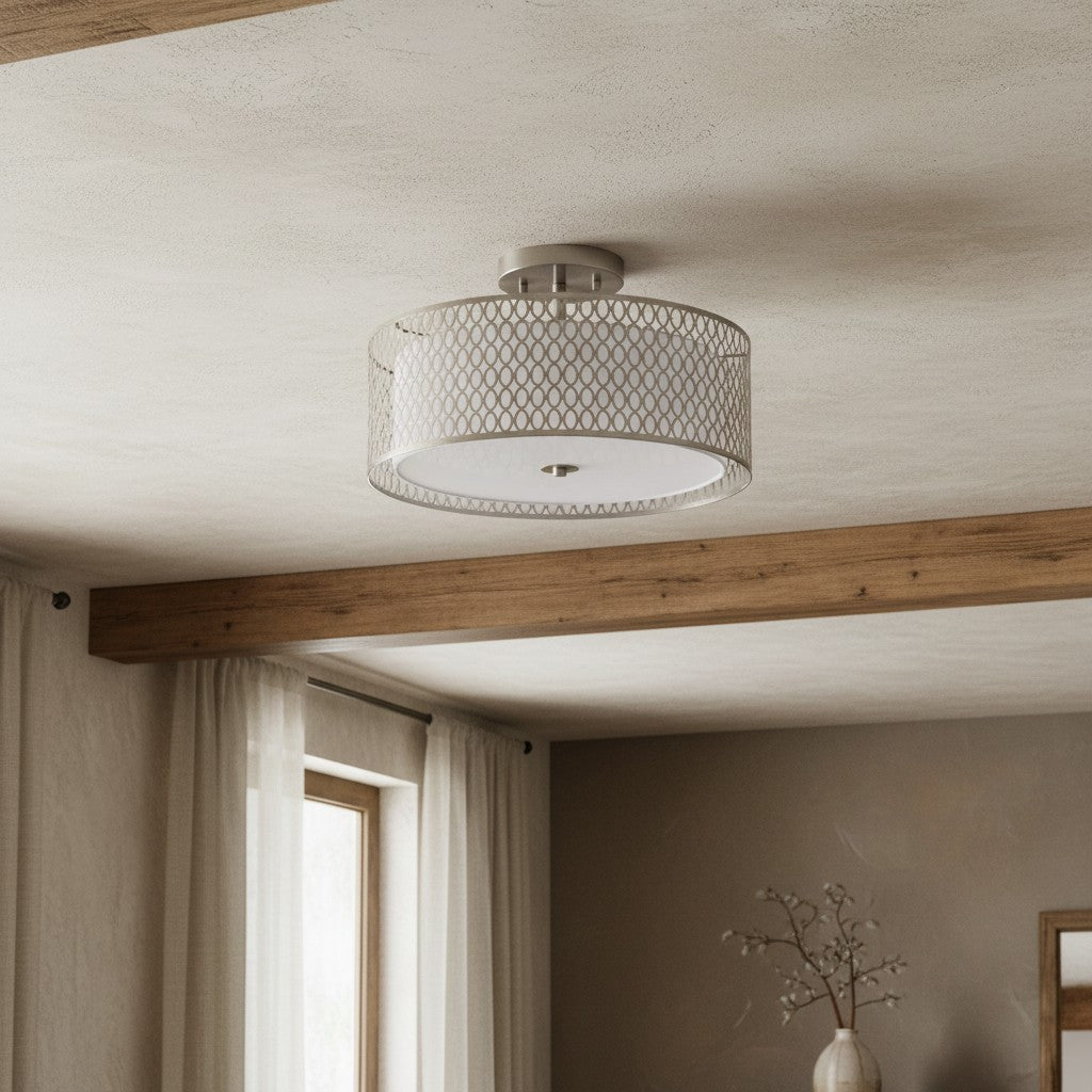 Liorin Geometric Mesh 3‑Light Flush Ceiling Light - Mesh Metal Lamp for Living Room or Hallway