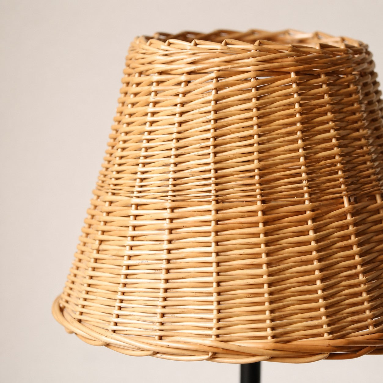 Close view of handwoven rattan lampshade texture