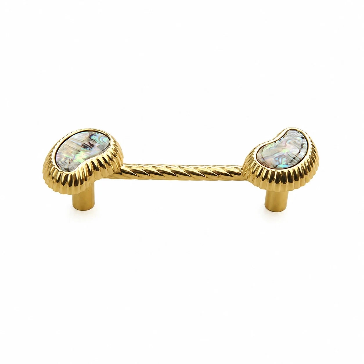 French Vintage Cashew Shell Brass Cabinet Knobs and Pulls - image 6