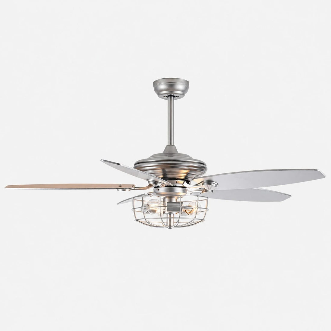 Silver caged ceiling fan light, 132 cm / 52″
