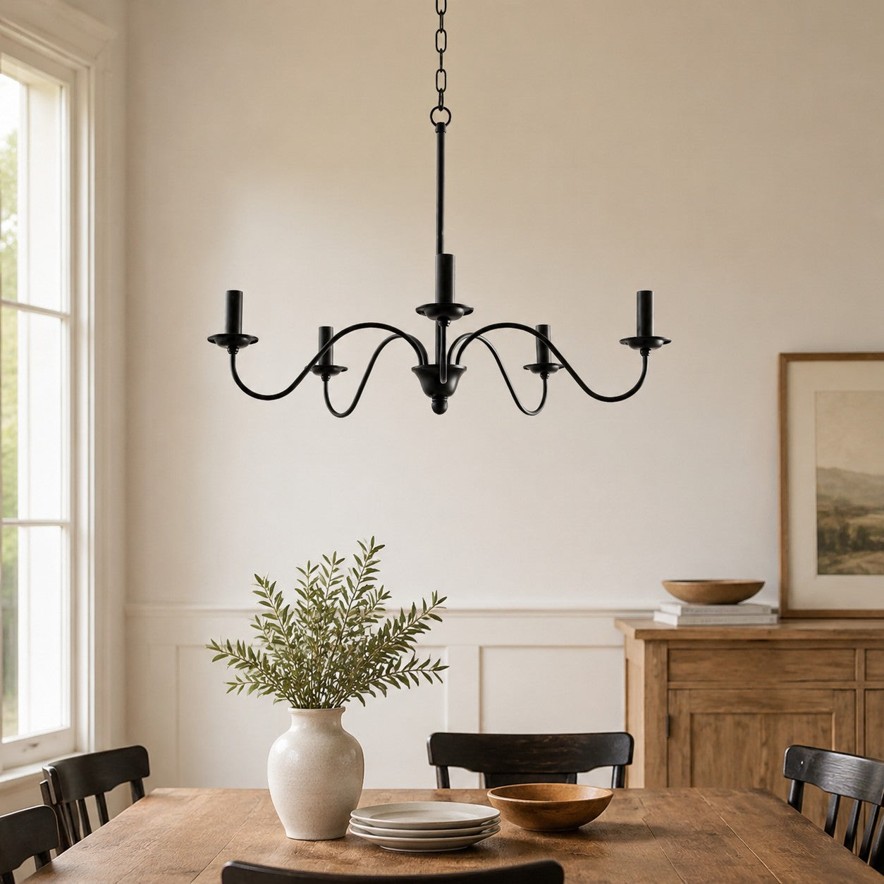 Vintage Black Iron Candle-Style Chandelier