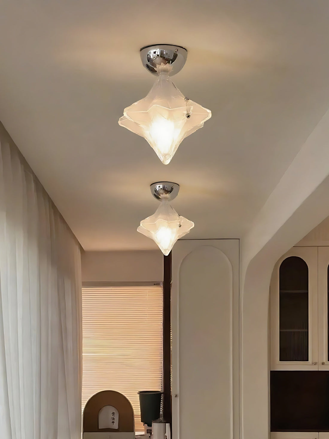 Art Deco Star Ceiling Lamp - Frosted Glass Fixture for Hallway & Entryway - Astris Ceres