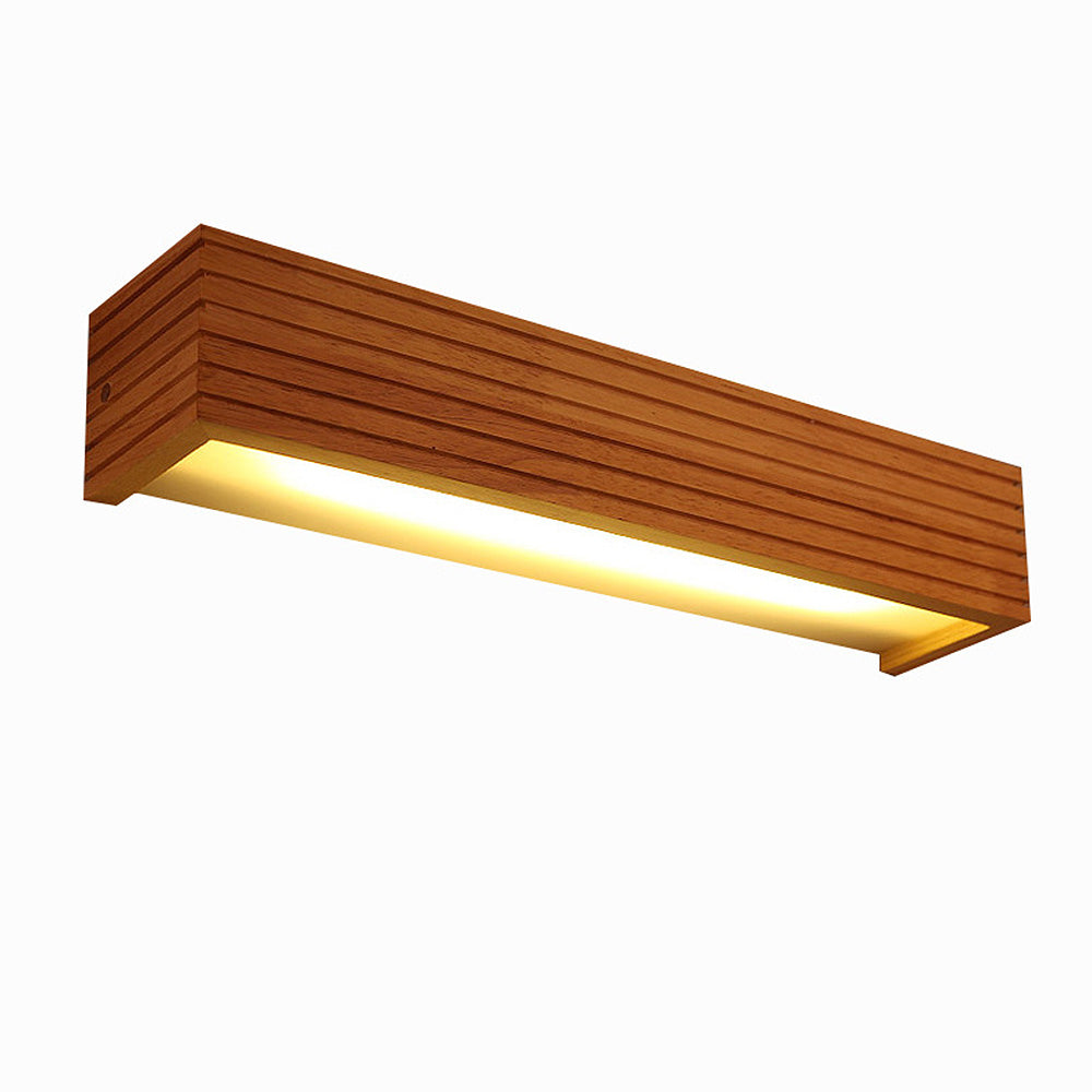 Natural Wood Frame Wall Light - Rustic LED Bathroom Mirror Sconce