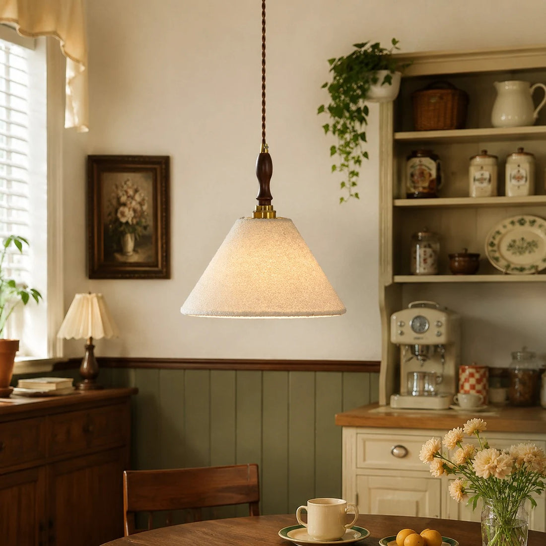 Warm cafe corner pendant scene