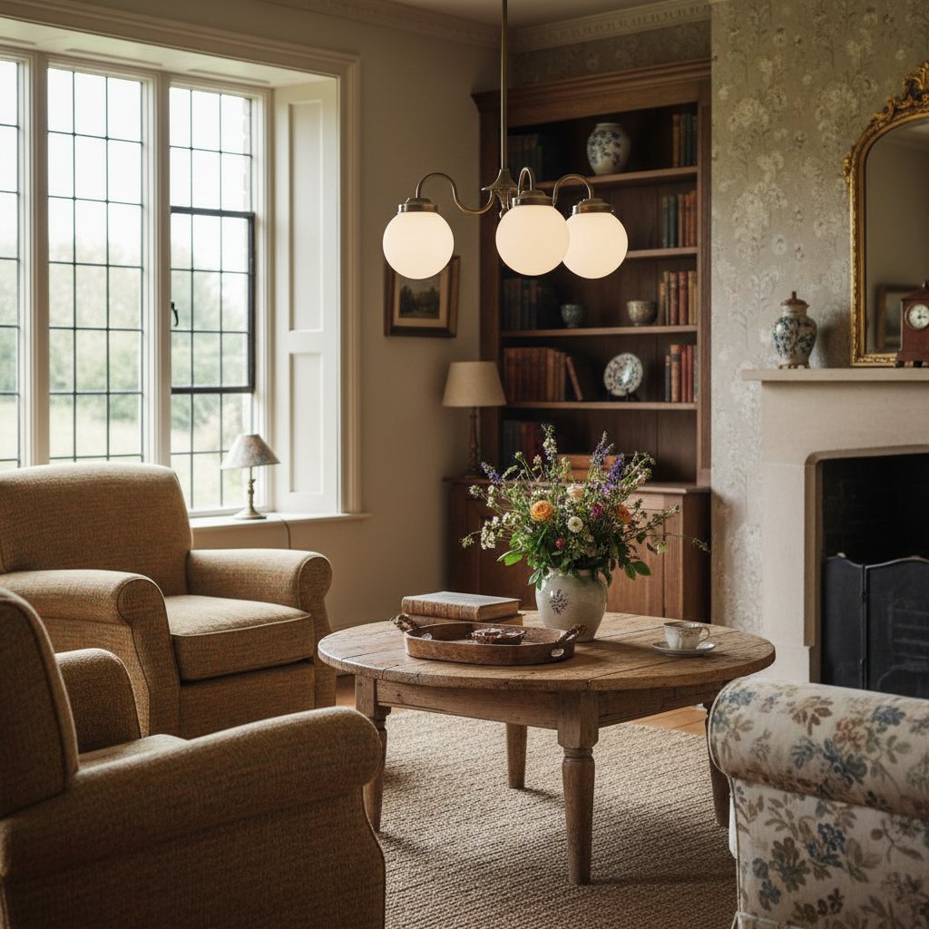 Glorica Glass Vintage Globe Kronleuchter – Messing 3-flammige Hängeleuchte aus Milchglas