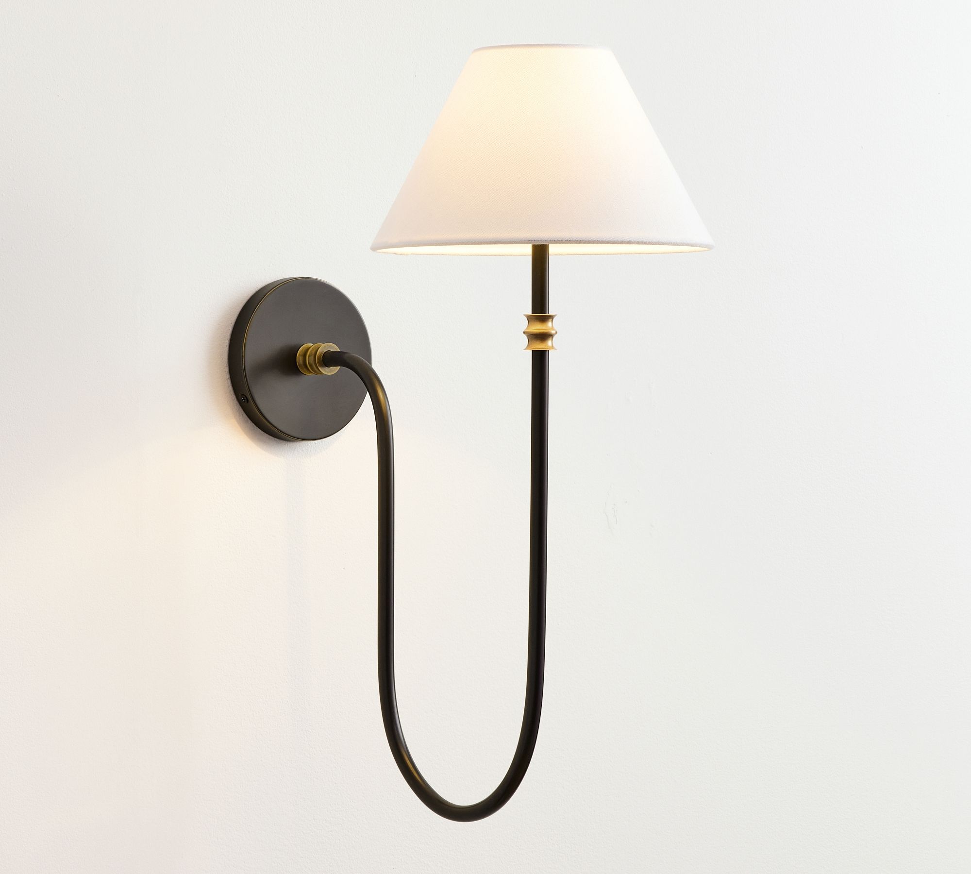 Calin Classic Sconce - Iron Wall Light with White Linen Shade
