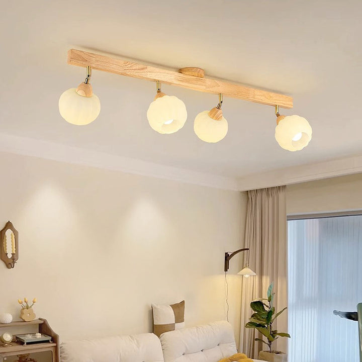 Cream Wood Track Light - Modern Ball Ceiling Light for Living Room