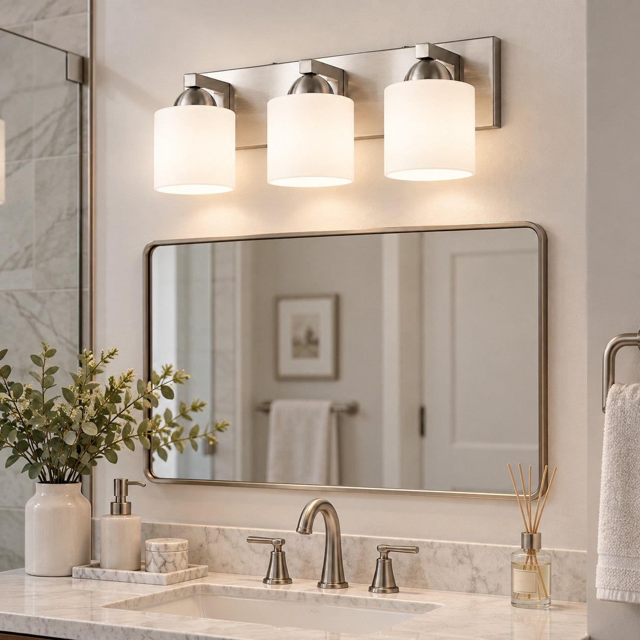 Modern Metal Vanity Light with Glass Shades for Bathrooms