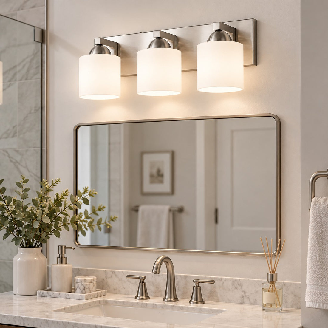 Modern Metal Vanity Light with Glass Shades for Bathrooms