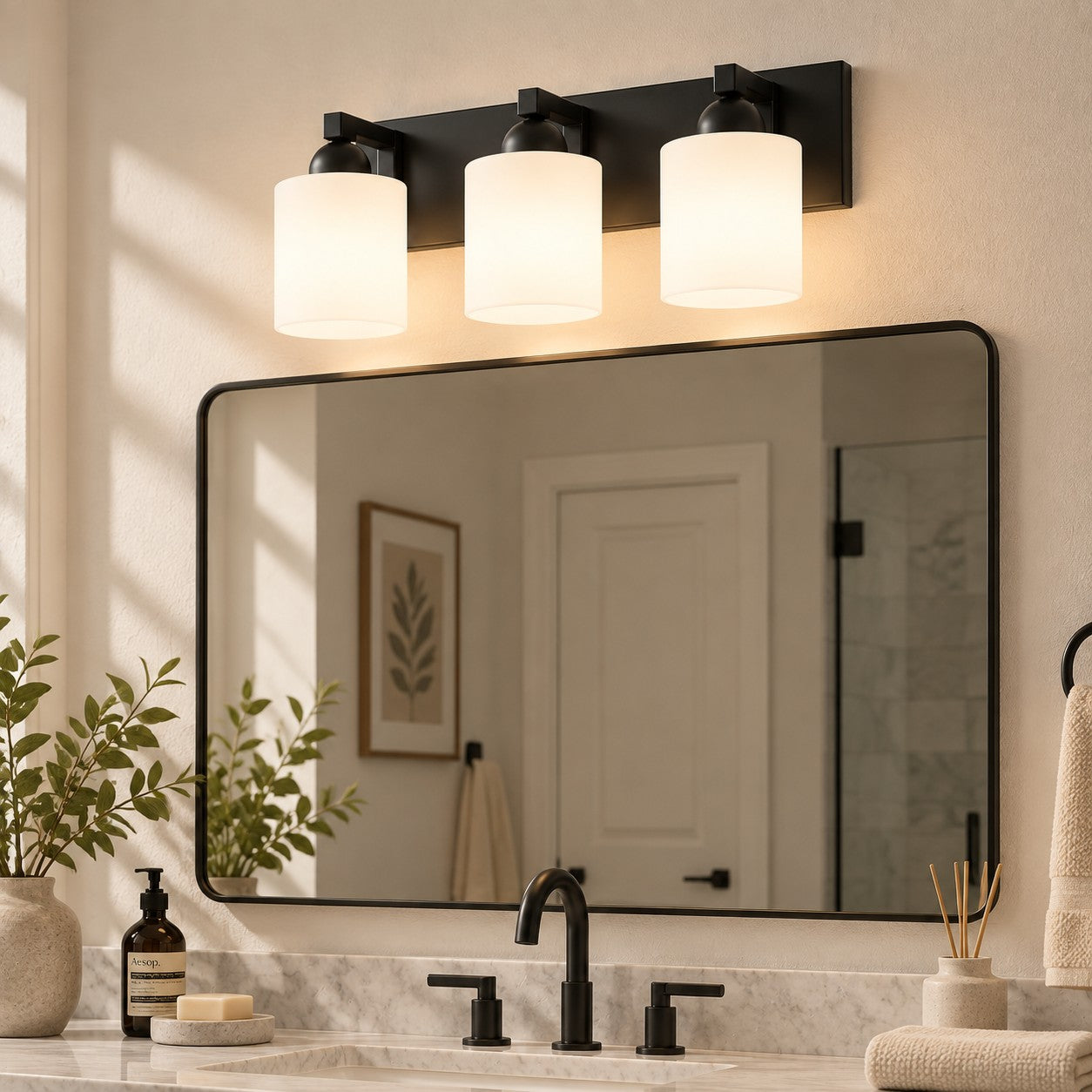 Modern Metal Vanity Light with Glass Shades for Bathrooms