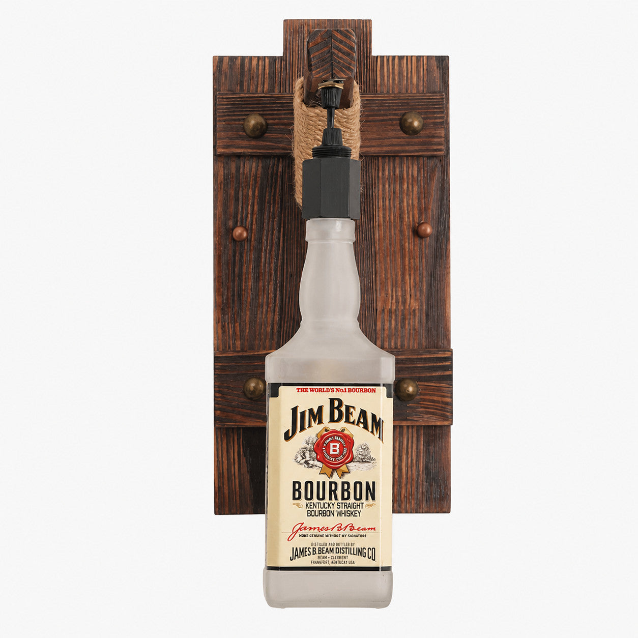 Rustic Wood and Rope Bottle Wall Sconce