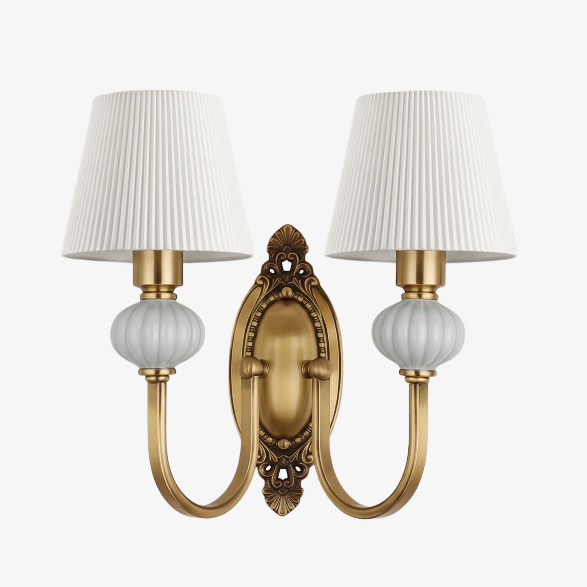 Rowanea Ceramic Wall Sconce with Fabric Shade and Metal Finish - Farmhouse Modern Hallway Light