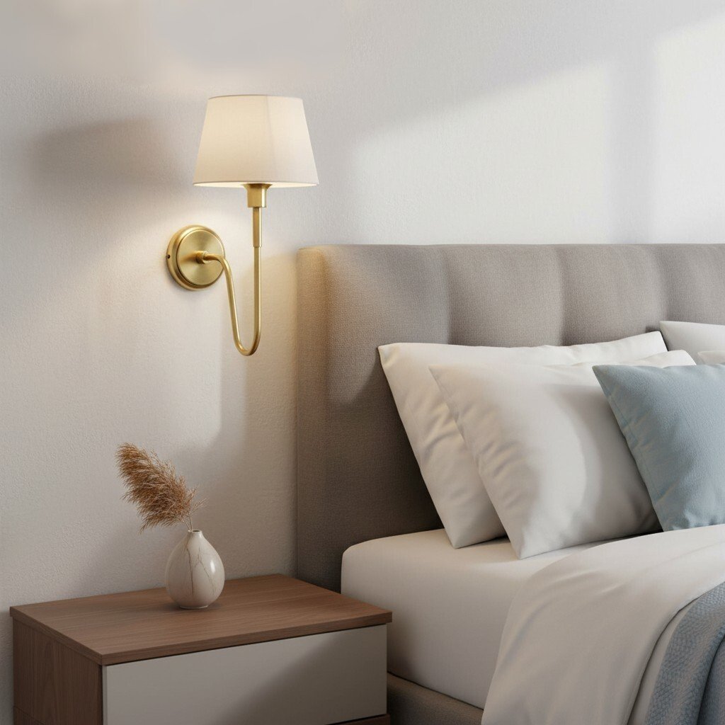 Ivoralux Tapered Fabric Wall Light – Modern Classic Curved Arm Sconce for Hallways or Bedrooms