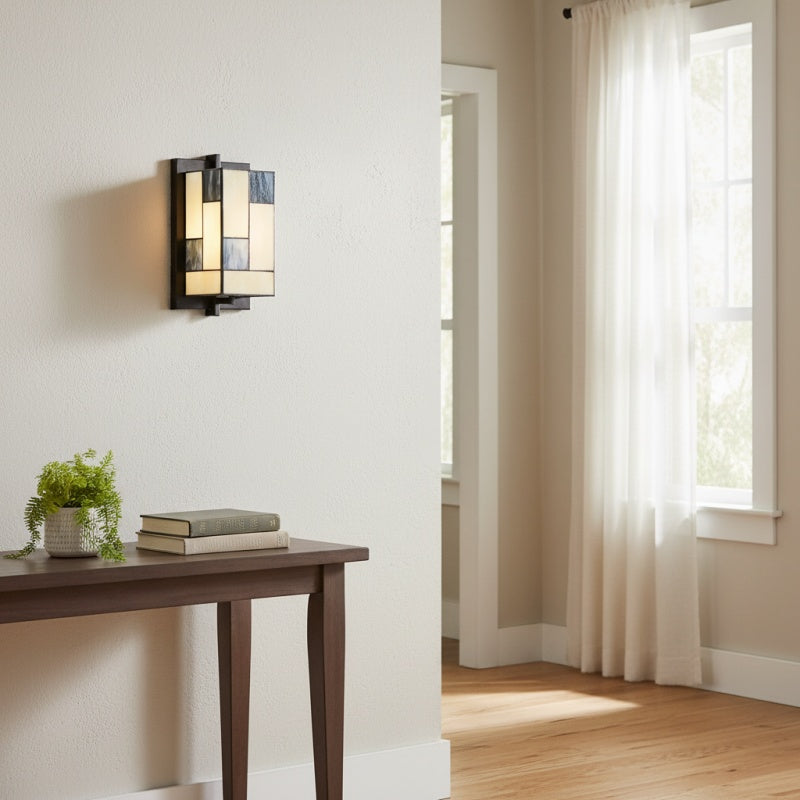 TF Manchester Glass Art Deco Wall Light – Stained‑Glass Sconce for Hallway and Living Room