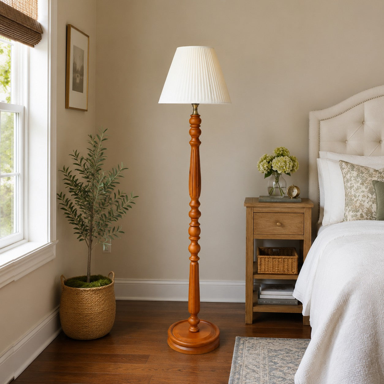 Vintage Solid Wood Floor Lamp with Optional Side Table