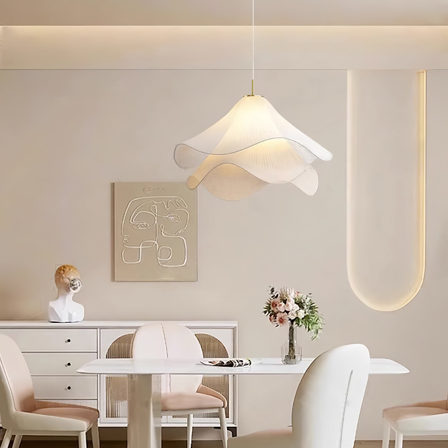 Ethereal Bloom French Floral Pleated Fabric Pendant Light