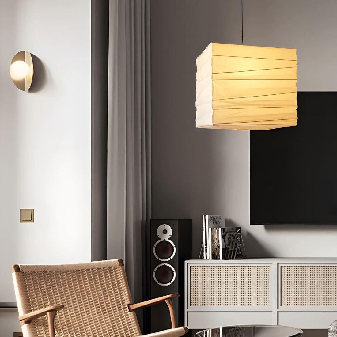 Papierwürfel-Pendelleuchte – Traditionelle minimalistische Lampe für den Eingangsbereich